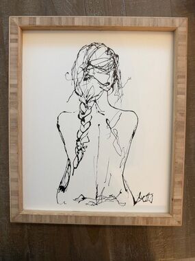 Minimalist Line Art Woman with Braid Framed Print - Black on White